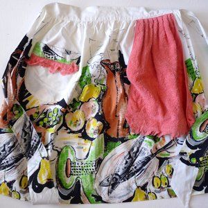 Vintage mid century apron towel cotton print fruit
